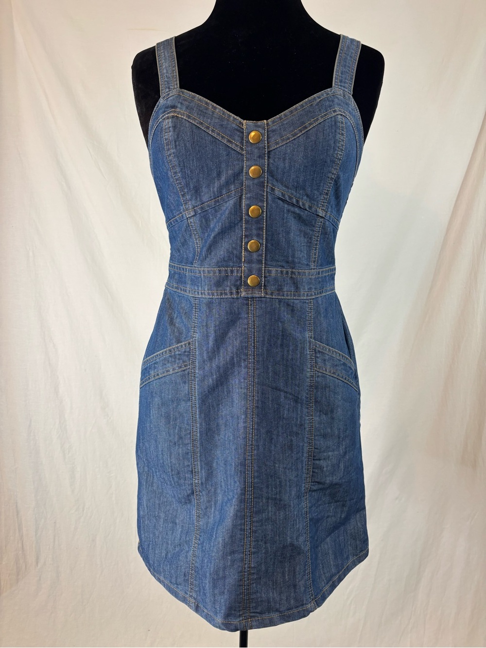 Lone Star Y2K Coastal Cowgirl Denim Smocked Mini Sundress Button Front Small